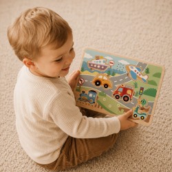 TOOKY TOY Drewniane Interaktywne Puzzle Pojazdy
