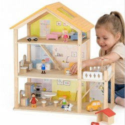 VIGA PolarB Duży Drewniany Domek dla Lalek + Figurki