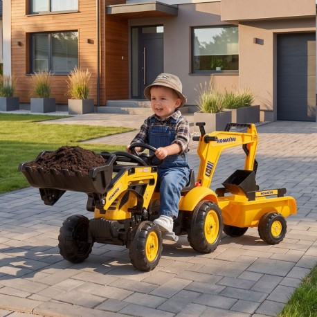 FALK Traktor na Pedały Komatsu z Łyżką Koparką i Przyczepą