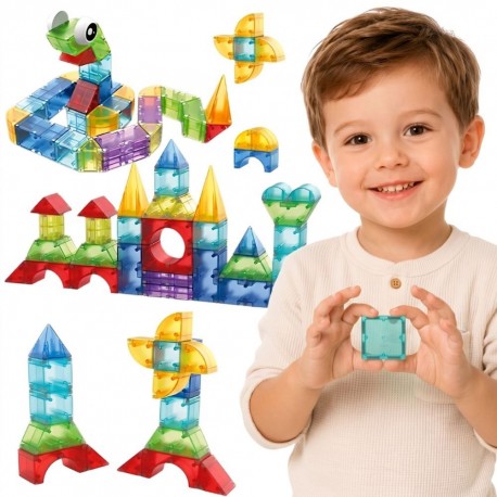 WOOPIE Magnetyczne Klocki Konstrukcyjne Montessori 3D 63 Elementy