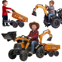 FALK Traktor Case IH Backhoe Pomarańczowy z Przyczepką Ruchoma Łyżka od 3 Lat