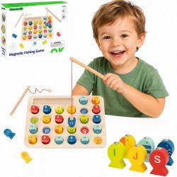 Tooky Toy Drewniana Gra Łowienie Rybek Nauka Literek 29 el.