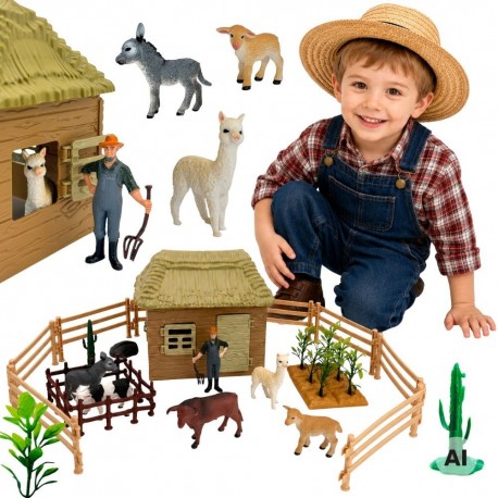 WOOPIE Zestaw Farma ze Zwierzętami Domek Figurki 37 el. Mały Farmer