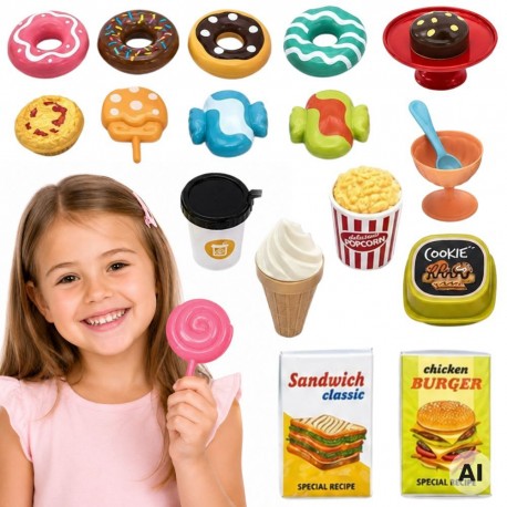 WOOPIE Zestaw Słodyczy Desery Lody do Zabawy w Kawiarnię Sklep 30el