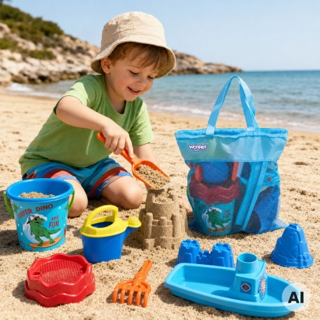 WOOPIE Zestaw do Piasku z Łódką i Torbą  Akcesoria 9 el. Niebieski Plaża
