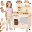TOOKY TOY Drewniana Beżowa Kuchnia z Akcesoriami