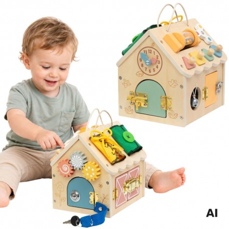 TOOKY TOY Drewniany Domek Manipulacyjny