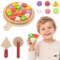 VIGA Drewniana Pizza Do Krojenia Zestaw kuchenny 27 el. Dla Dzieci 18M+