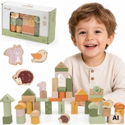 Viga PolarB Drewniane Klocki Bloki Zwierzęta 50 el. Montessori