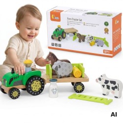 WIGA Traktor Drewniany Zwięrzatka Farma Zagroda