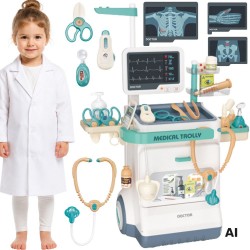 WOOPIE Wózek Lekarski Zestaw Mały Doktor EKG Dźwięk Światło Regulowany 26el