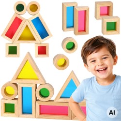 TOOKY TOY Drewniane Kolorowe Klocki Lustra Zestaw 8 el.