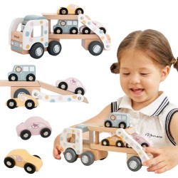 VIGA PolarB Drewniana Laweta Transporter 3 Samochodziki Autka Kierowca 18m+