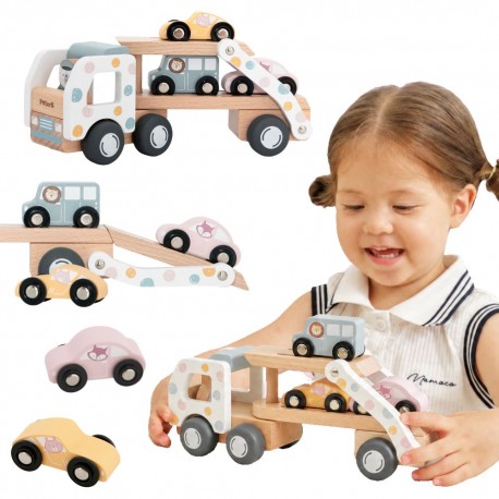 VIGA PolarB Drewniana Laweta Transporter 3 Samochodziki Autka Kierowca 18m+