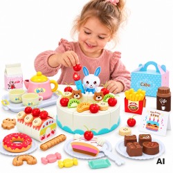 WOOPIE Cukiernia Tort Urodzinowy do Krojenia + Zestaw do Herbaty 85 el.