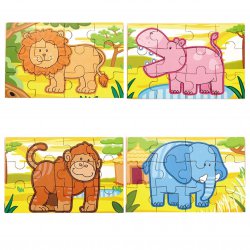 Drewniane Puzzle Safari Zwierzątka Viga Toys Układanka 4 Obrazki