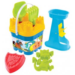 MOCHTOYS Zestaw do Piasku Zamek z Młynkiem Sitko Foremki Grabki Łopatka