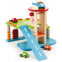 Drewniana Dwupoziomowy garaż z akcesoriami Viga Toys