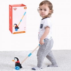 TOOKY TOY Drewniany Pingwin do Pchaniana na Kiju Pchacz