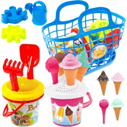 MOCHTOYS Zestaw Letni w Koszyku Konewka Grbaki Łopatka Foremka MIX