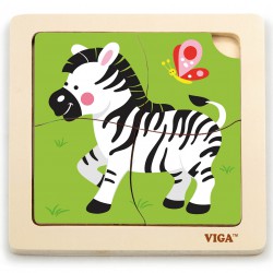 VIGA Poręczne Drewniane Puzzle Zebra 4 elementy