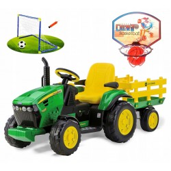 Traktor na Akumulator z Przyczepą  John Deere Peg Perego Power Pull + Bramka + Koszyk&oacute;wka