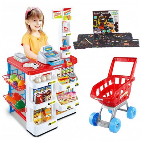 WOOPIE Luksusowy Supermarket z Wózkiem Waga Kasa Skaner + akc