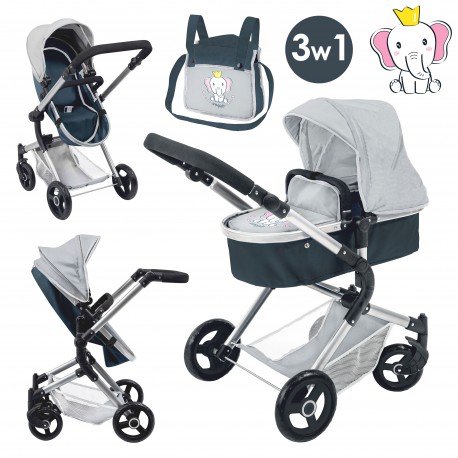 WOOPIE ROYAL Wózek dla Lalek 3w1 Spacerówka Gondola Torba