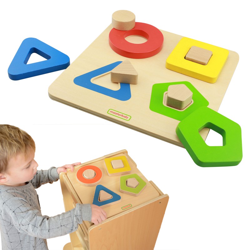 MASTERKIDZ Podw&oacute;jny Drewniany Sorter Kształt&oacute;w Kolorowe Klocki