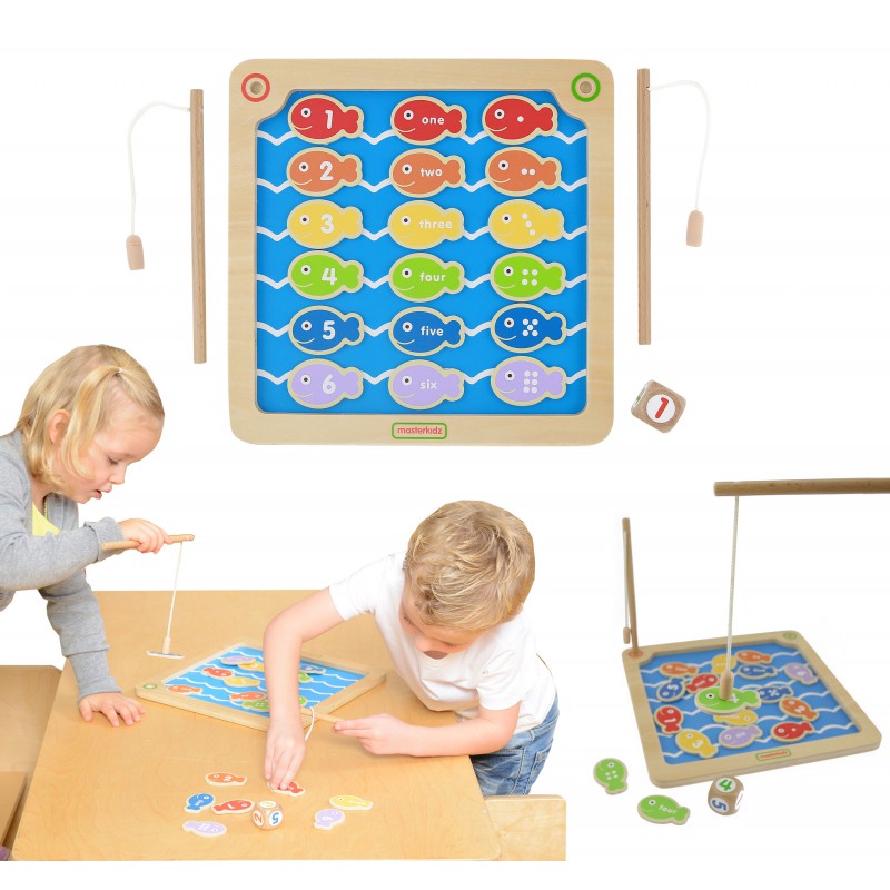 MASTERKIDZ Łowienie Rybek Drewniana Zabawka Edukacyjna Cyferki Kolory Montessori