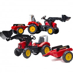 Red Supercharger pedal digger with opening bonnet and trailer included