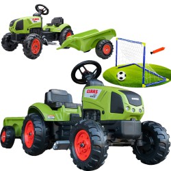 FALK Traktor Claas Zielony na Pedały z Przyczepą Klakson od 2 Lat + WOOPIE Bramka piłkarska z piłką i pompką Football Sport