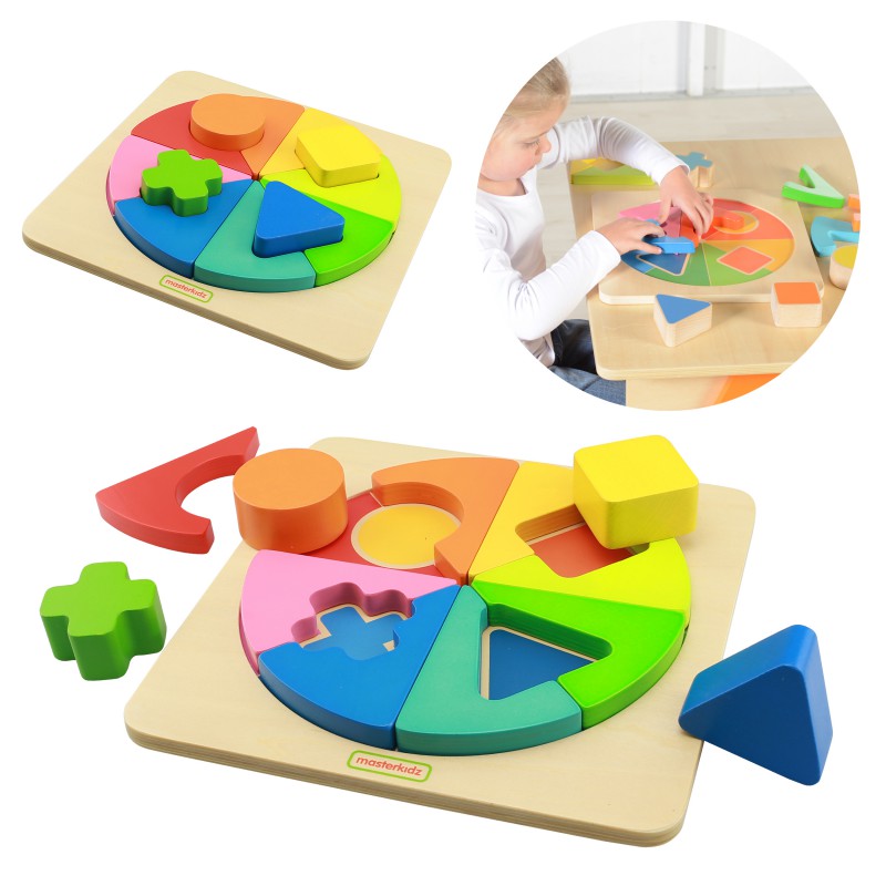 MASTERKIDZ Kolorowa Drewniana Układanka Geometryczna Puzzle Montessori