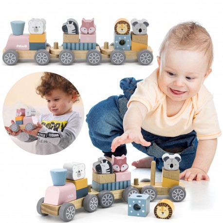 Kolorowa Kolejka z wagonikami do ciągania Viga Toys